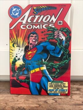 DC Superman Action Comics Graphic Wall Sign - Red, Blue, Yellow, Green